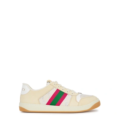 Shop Gucci Screener Gg Panelled Leather Sneakers In Beige