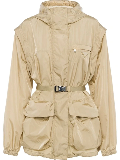 Shop Prada Belted Jacket Coat In Neutrals