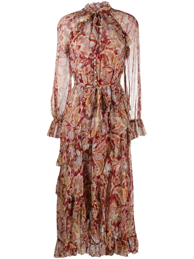 Shop Zimmermann Paisley Print Flare Dress In Red