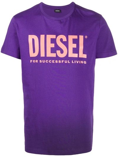 Shop Diesel T-diego-logo Cotton T-shirt In Purple