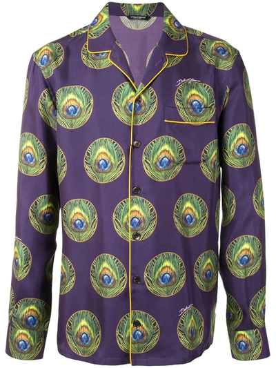 Shop Dolce & Gabbana Peacock Print Pyjama Shirt In Purple