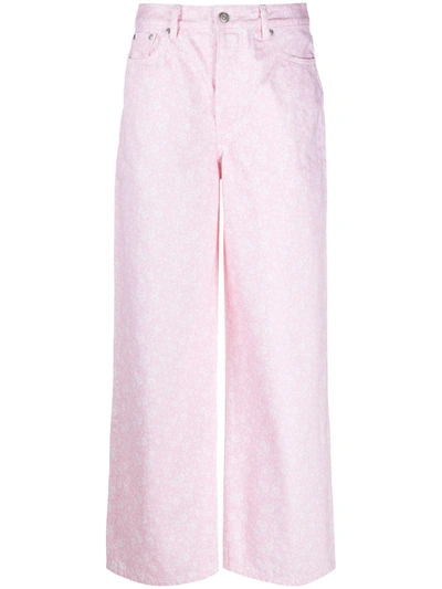 Shop Ganni Cherry Blossom Wide-leg Jeans In Pink