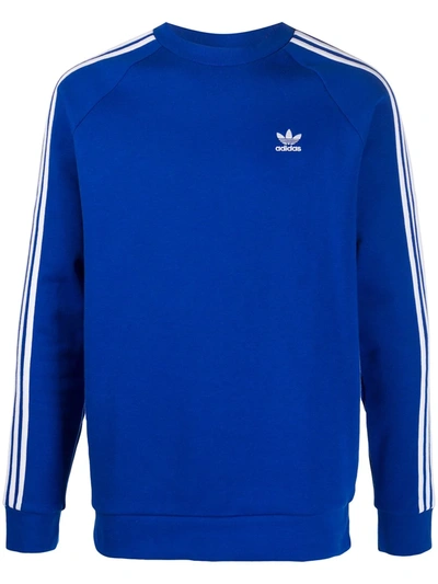 Shop Adidas Originals 3-stripes Fleece Sweatshirt In Blue