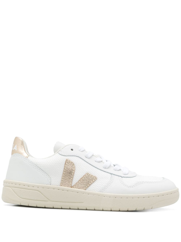 Veja + Net Sustain V-10 Metallic-trimmed Leather And Mesh Sneakers In White  | ModeSens