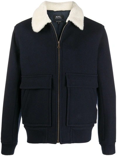 Shop Apc Long-sleeve Shearling Jacket In Blue