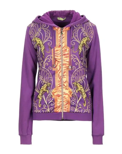 Shop Versace Hooded Sweatshirt In Purple