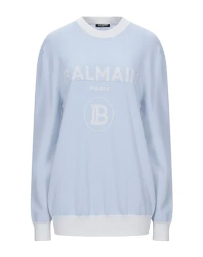 Shop Balmain Sweaters In Sky Blue