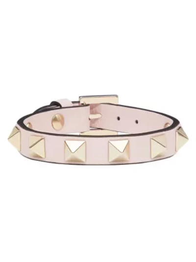 Shop Valentino Women's Rockstud Leather Bracelet In Rose Quartz