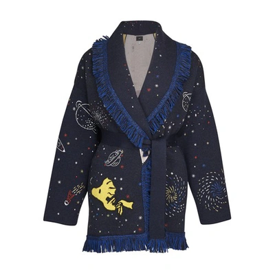 Shop Alanui Space Out Snoopy Cardigan In Blue