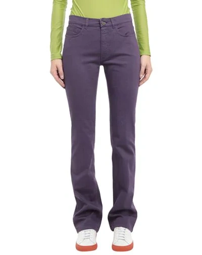 Shop Les Copains Woman Denim Pants Purple Size 12 Cotton, Elastane