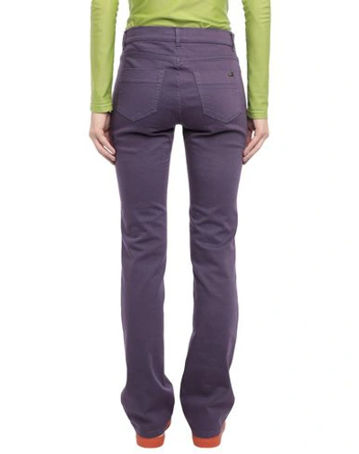 Shop Les Copains Woman Denim Pants Purple Size 12 Cotton, Elastane