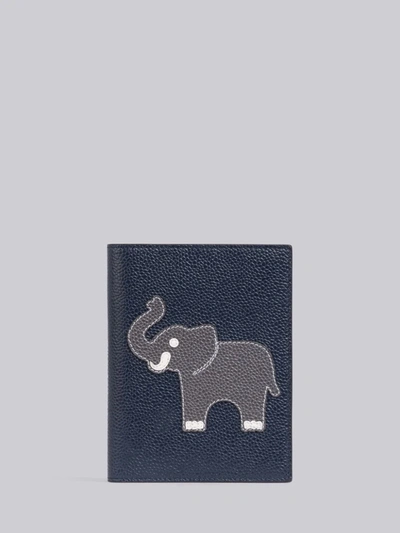 Shop Thom Browne Navy Pebbled Calfskin Elephant Icon Passport Holder In Blue