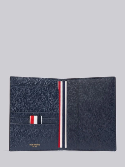 Shop Thom Browne Navy Pebbled Calfskin Elephant Icon Passport Holder In Blue