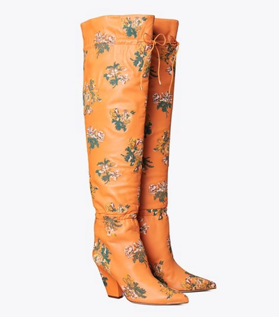 Shop Tory Burch Lila Embroidered Over-the-knee Scrunch Boot In Baked Terracotta