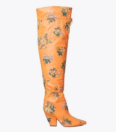 Shop Tory Burch Lila Embroidered Over-the-knee Scrunch Boot In Baked Terracotta