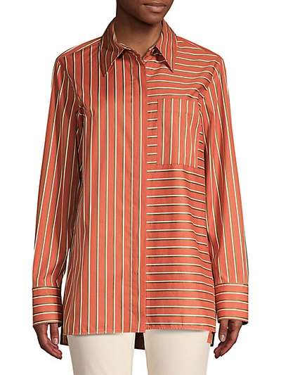 Shop Lafayette 148 Women's Greyson Striped Blouse In Henna Multi