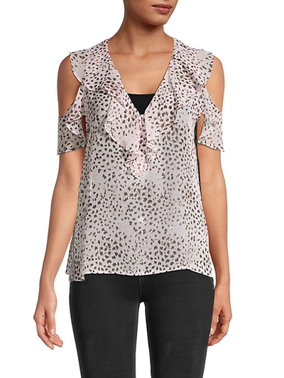 Shop Bcbgmaxazria Women's Leopard-print Cold-shoulder Top In Pink Rose