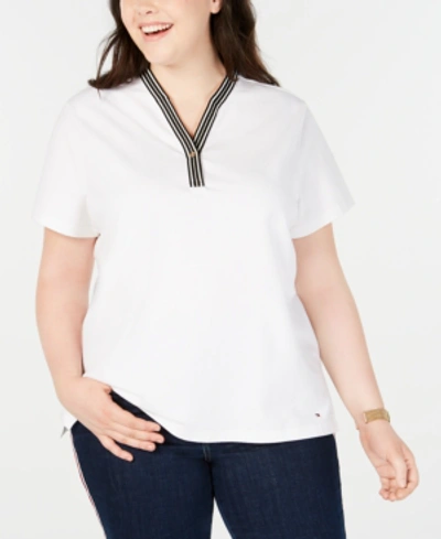 Shop Tommy Hilfiger Plus Size Pique Henley T-shirt, Created For Macy's In Bright White