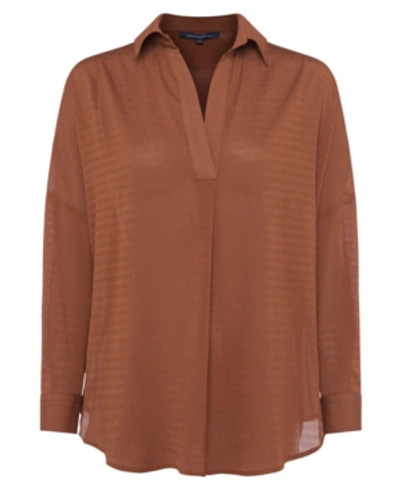 Shop French Connection Textured Drop-shoulder V-neck Top In 70s Tan