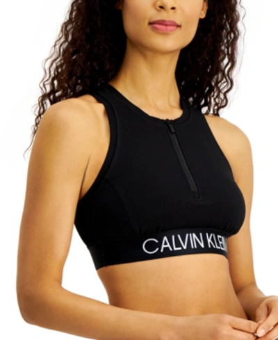 Shop Calvin Klein Performance Front-zip Medium-impact Sports Bra In Black