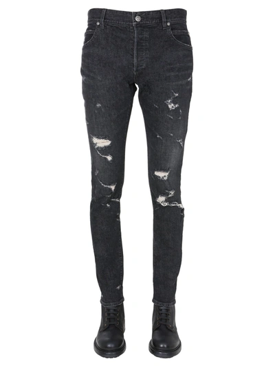 Shop Balmain Vintage Distressed Jeans In Nero