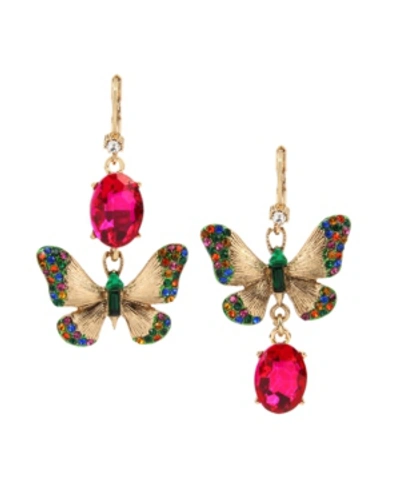 Shop Betsey Johnson Butterfly Mismatch Drop Earrings In Multi