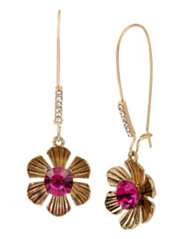 Shop Betsey Johnson Flower Long Drop Earrings In Fuchsia