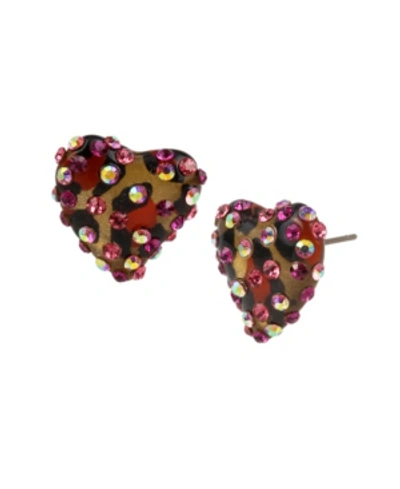 Shop Betsey Johnson Leopard Heart Stud Earrings