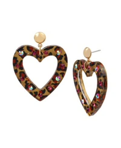 Shop Betsey Johnson Leopard Open Heart Drop Earrings