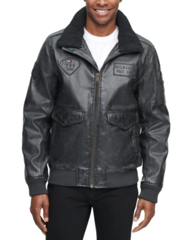 Tommy Hilfiger Men's Faux Leather Aviator Bomber Jacket, Created For Macy's  In Black | ModeSens