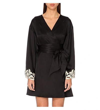 Shop La Perla Maison Satin Robe In Black / Ivory