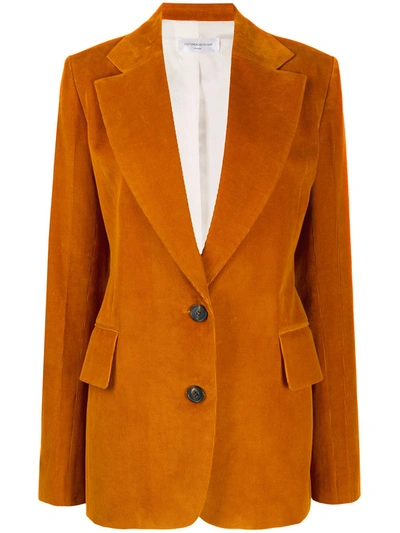 Shop Victoria Beckham Corduroy Single-breasted Blazer In Orange