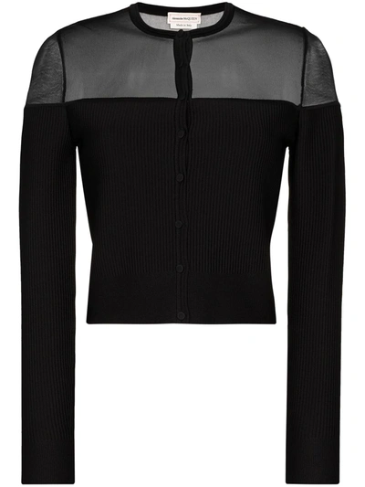 Shop Alexander Mcqueen Sheer-panelled Fine-knit Cardigan In Black