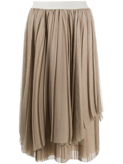 Shop Fabiana Filippi Pleated Layered Skirt In Neutrals