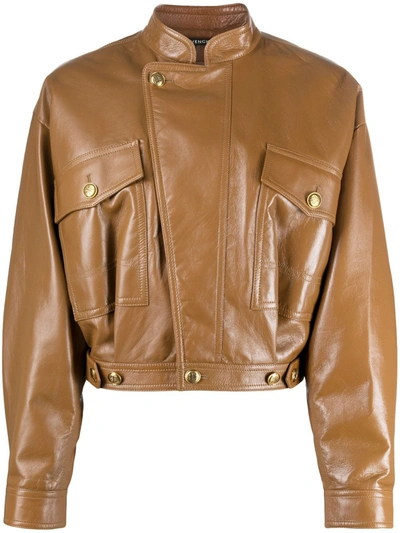 Shop Givenchy Cropped Lambskin Jacket In Brown