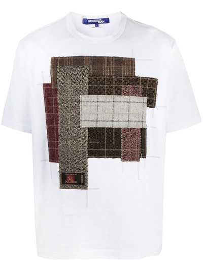 Shop Junya Watanabe Checked-patchwork Cotton T-shirt In White