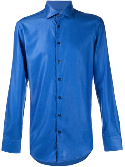 Shop Etro Spread-collar Long Sleeved Shirt In Blue