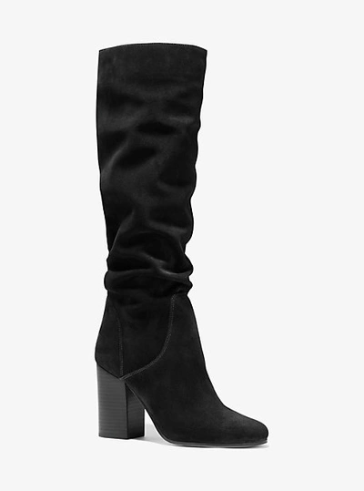 Shop Michael Kors Leigh Suede Boot In Black