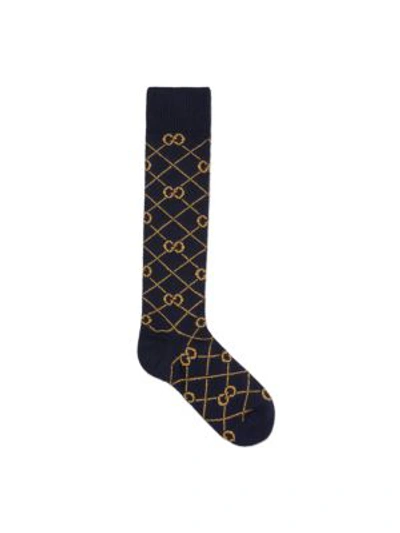 Shop Gucci Gg Wool Knee-length Socks In Sapphire Beige