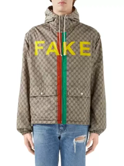 Shop Gucci Men's Fake/not Print Nylon Jacket In Yellow Green Multi