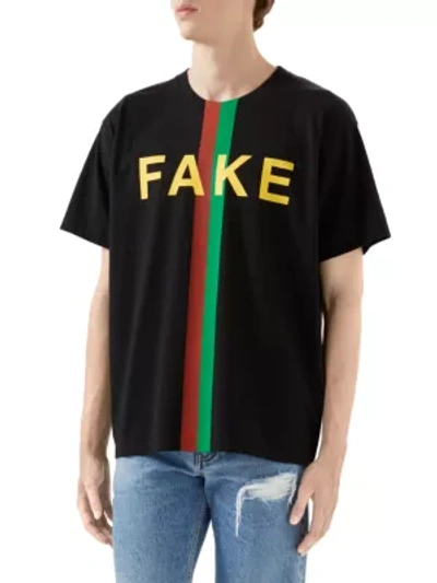 Shop Gucci Men's Fake/not Print Oversize T-shirt In Black Multi