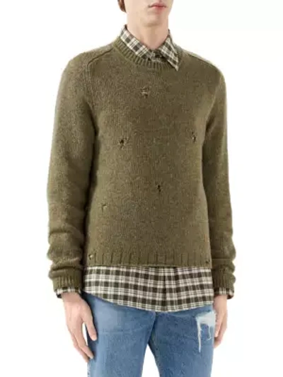 Shop Gucci Felted Wool Jumper With Square G In Garden Green