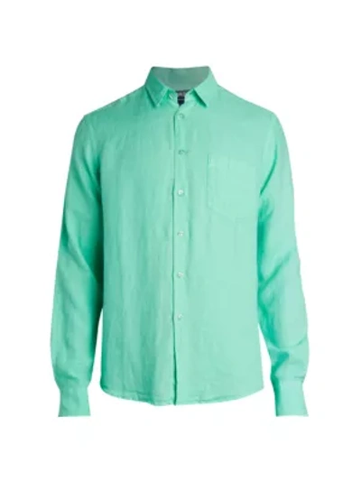 Shop Vilebrequin Long-sleeve Linen Shirt In Cardamon