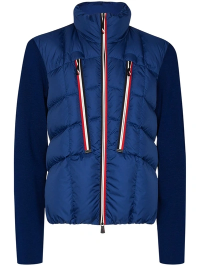 Shop Moncler High-neck Panelled Jacket In Blue