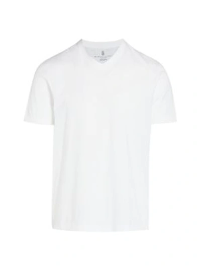 Shop Brunello Cucinelli Men's Cotton V-neck T-shirt In White