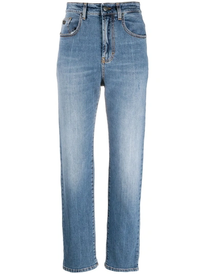 Shop Palm Angels Logo-print Straight-leg Jeans In Blue