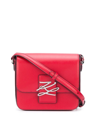 Shop Karl Lagerfeld Signature Plaque Crossbody Bag In Red