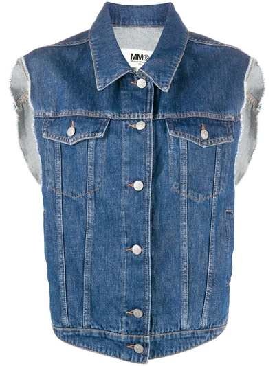 Shop Mm6 Maison Margiela Button-up Denim Gilet In Blue