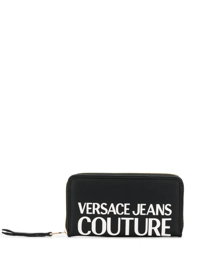Shop Versace Jeans Couture Logo Print Continental Wallet In Black