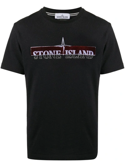 Shop Stone Island Embroidered Logo T-shirt In Black